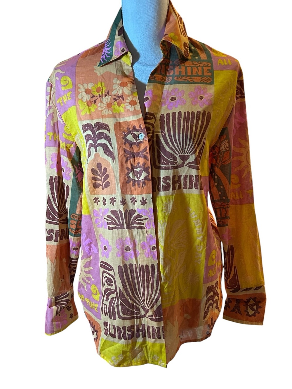 Calypso St. Barth Colorful Retro 'Sunshine' Graphic Button-Up Shirt in 🆕